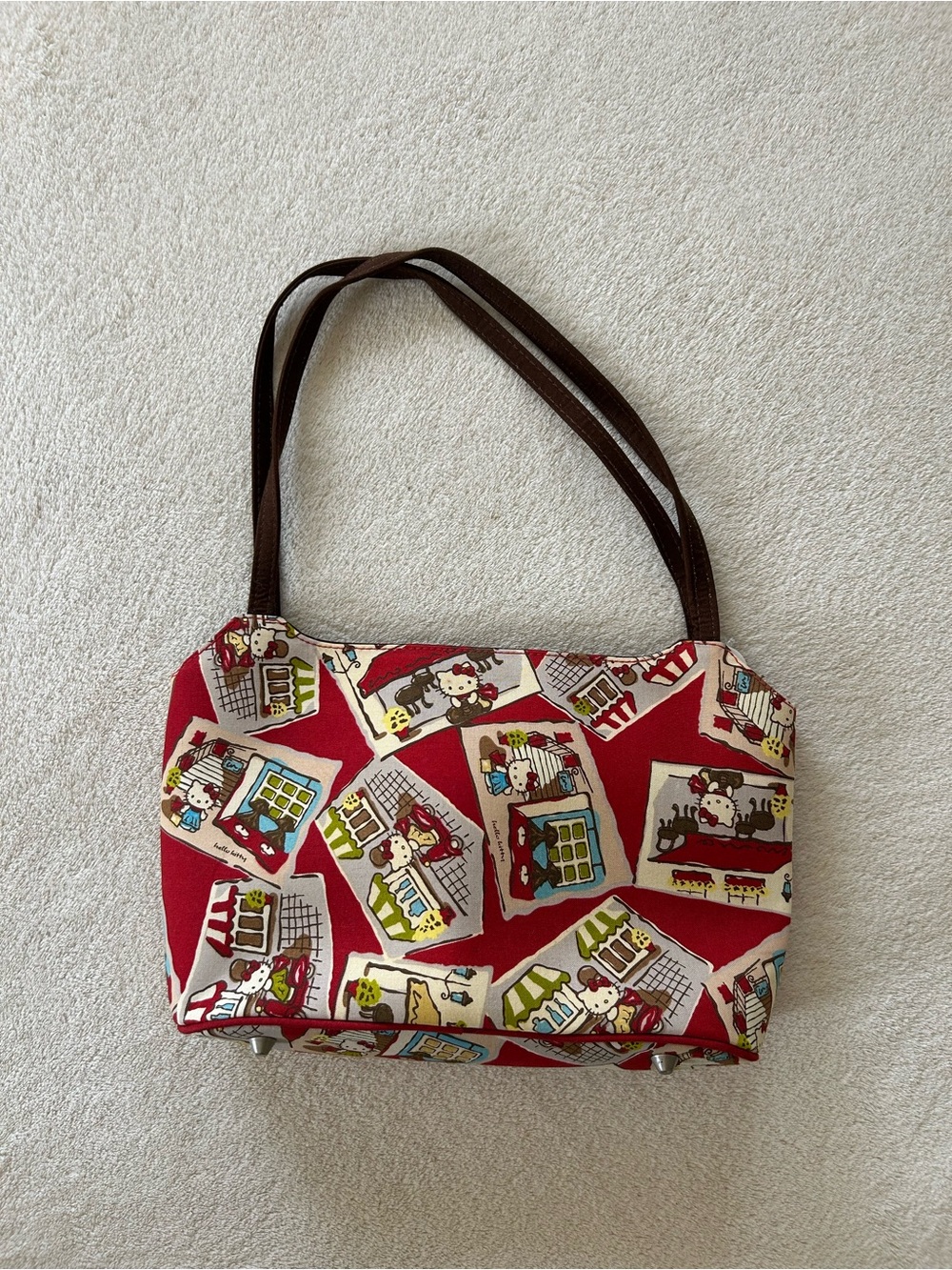 Hello Kitty Red and Brown Patterned Shoulder Bag